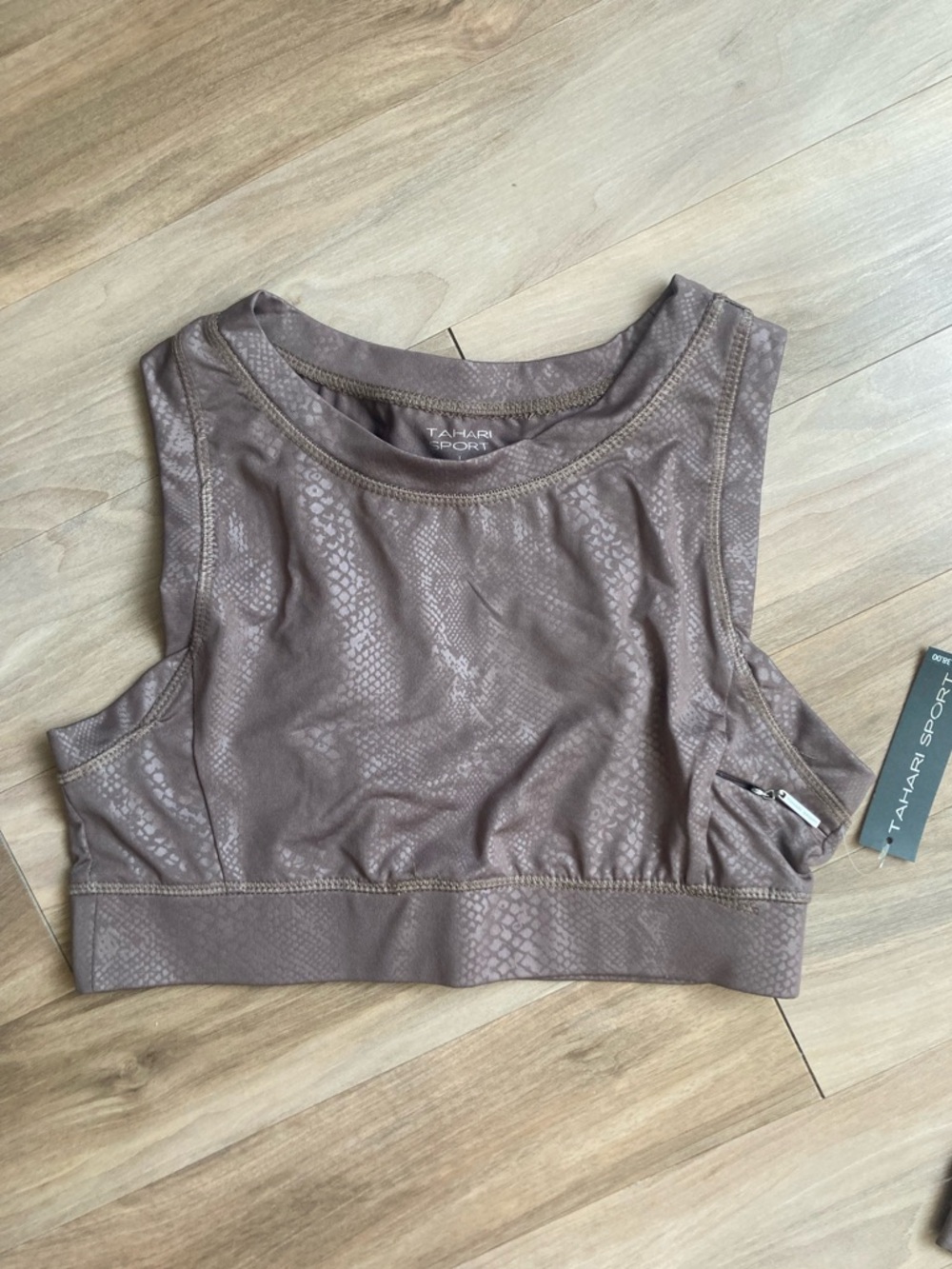 Tahari Sport tan snakeskin print animal print sports bra sporty athletic M